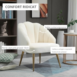 Fotoliu Catifea Crem – 63×65×84 cm, Spatar Tip Scoica Elegant - Img 4