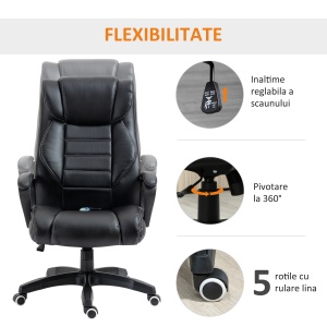 Fotoliu de Birou cu Functie de Masaj Ergonomic si Dirigential din Piele Ecologica Neagra - Img 8