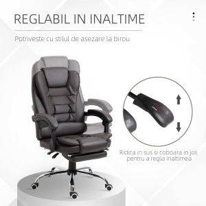 Fotoliu de Birou Rotativ cu Spătar și Înălțime Reglabilă și Suport pentru Picioare, 64,5x69x117 cm, Maro - Img 4