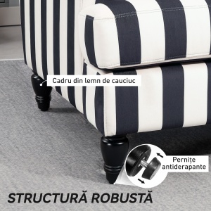 Fotoliu de Living cu Șezut Larg și Cotiere Lungi, Fotoliu din Catifea cu Dungi și Umplutură Groasă, 115x82x82 cm, Negru și Alb - Img 6