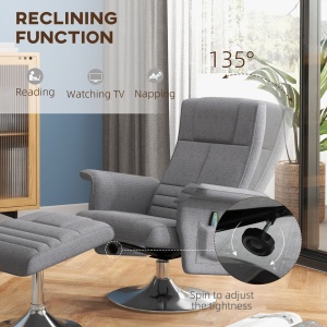 Fotoliu de masaj și reclinabil cu suport pentru picioare, din material textil cu efect de in, 78x90x93 cm, Gri Închis - Img 5