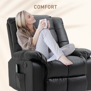 Fotoliu de Relaxare cu Masaj din Piele Artificiala, Fotoliu Ergonomic cu 8 Puncte de Masaj si Rabatabil 165°, Gri - Img 6