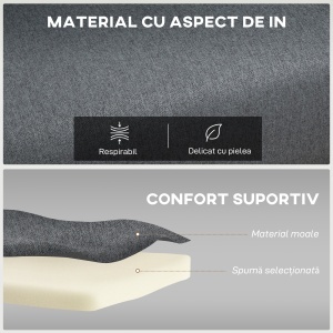 Fotoliu extensibil cu spătar ajustabil în 5 poziții, țesătură cu efect de in și oțel, 75x70x75 cm, Gri - Img 6