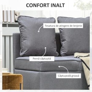 Fotoliu Pat 3 în 1 cu Spătar Reglabil în 5 Poziții și Perne, Canapea Pat, 98x69x65 cm, Gri Închis - Img 4