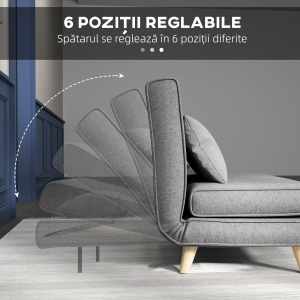 Fotoliu Pat 3 în 1 cu Spătar Reglabil pe 6 Nivele și Pernă, Canapea Pat Pliant, 94x78x80 cm, Gri - Img 7