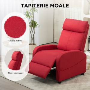 Fotoliu Rabatabil Manual cu Suport pentru Picioare din Material Textil cu Efect de In, 69x85x100 cm, Roșu Vin - Img 5