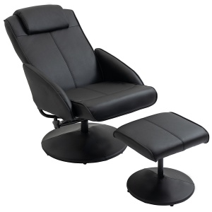 Fotoliu reclinabil de relaxare cu otoman pentru picioare si tapiterie din piele artificiala, 71x78x101cm, negru - Img 9