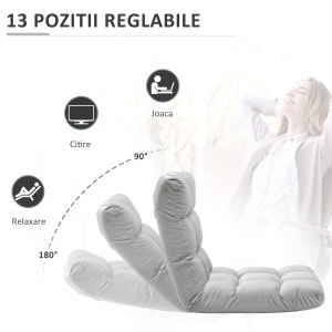Fotoliu Relax pentru Podea – Spatar 180°, Gri Deschis - Img 5