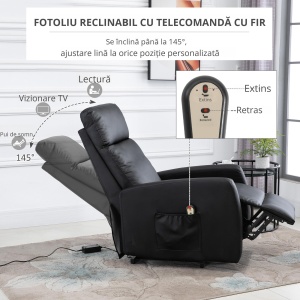 Fotoliu Ridicare Electric 145° – Rabatabil pentru Varstnici, Negru - Img 7