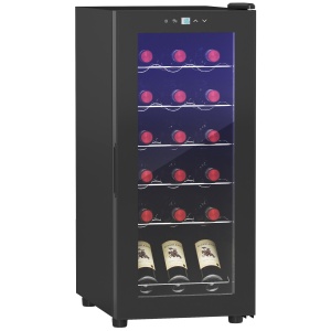 Frigider pentru Vinuri, Frigider de Vin cu Control al Temperaturii, Ecran Tactil Digital și Lumină LED, 18 Sticle, 34.5x45x78 cm, Negru