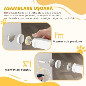 Gard Extensibil pentru Câini și Pisici cu Ușiță Integrată, Gard din Oțel și ABS, 75-85x2x76 cm, Alb - Img 8
