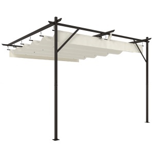 Gazebo Pergolă adosată 3x3 m cu acoperiș glisant și orificii de drenaj, crem