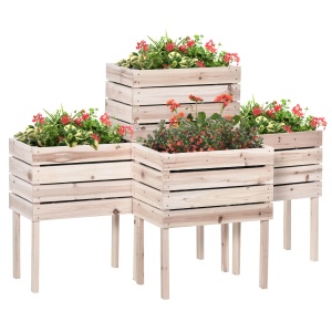 Ghiveci de Gradina Ridicat cu 4 Ghiveci pentru Plante de 50x30x60cm din Lemn - Img 1