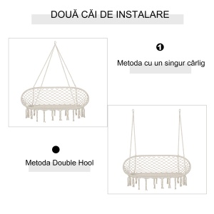 Hamac Balansoar pentru Gradina si Casa cu 2 Locuri din Macramé Alb Crem, Fără Pernă - Img 7