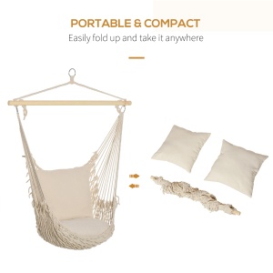 Hamac de Gradina din Franghie Shabby Chic pentru Interior si Exterior Alb - Img 4