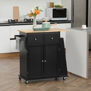 Insulă de Bucătărie cu Dulăpior, 2 Sertare și Suport pentru Condimente cu 3 Rafturi, 89x45x89,5 cm, Negru - Img 2