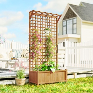 Jardinieră cu Spalier și Acoperiș, Cutie pentru Plante, Rezistentă la Intemperii, Lemn, 90 x 45 x 183 cm, Maro - Img 2