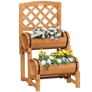 Jardiniera de Brad in Forma de Butoi de Exterior, cu Design Vertical inaltat, 45x45x180 cm, Maro - Img 1