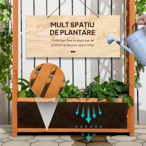 Jardiniera de Exterior din Lemn de Brad Maro cu Arc Decorativ si Grile pentru Plante Cataratoare, 83x36x152 cm - Img 5