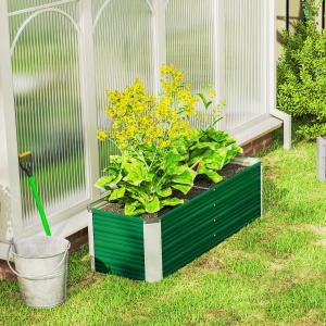 Jardinieră de grădină fără bază, cu 2 zone de cultivare, din oțel, 125x47x40 cm, verde - Img 9