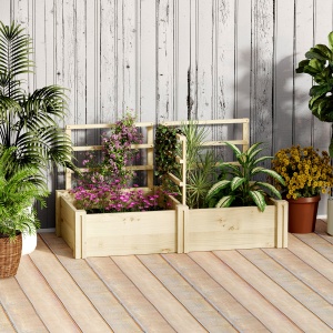 Jardinieră Înălțată din Lemn cu 3 Suporturi pentru Plante, 119x62,5x64 cm, Natural - Img 2