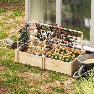 Jardinieră Înălțată din Lemn cu 3 Suporturi pentru Plante, 119x62,5x64 cm, Natural - Img 9