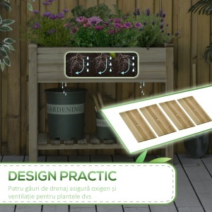Jardiniera Inaltata din Lemn cu Picioare si Polita Inferioara pentru Gradina si Balcon 91x51x76cm - Img 6