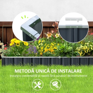 Jardinieră Modulară Fără Fund, Jardinieră Ridicată din Oțel pentru Plante și Ierburi, 258x90x30 cm, Gri Închis - Img 5