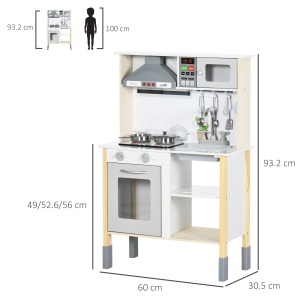 Jucarie de bucatarie pentru copii cu inaltime reglabila, efecte sonore, lumini si ustensile, din MDF si PP, 60x30,5x93,2 cm, gri si alb - Img 3