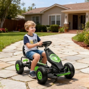 Kart cu Pedale pentru Copii 5-12 Ani cu Scaun Reglabil, din Metal și PP, 121x58x61 cm, Verde și Negru - Img 2