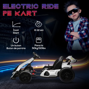 Kart electric pentru copii scaun reglabil Drift Go-kart claxon lumini muzica alb pentru copii pentru plimbare pentru distractie echilibru - Img 7