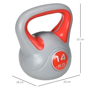 Kettlebell 14kg din PU cu nisip si baza plata, maner comod 26x18x32 cm, Rosu - Img 2