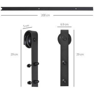 kit sina pentru usi glisante, 200x4x0.6 cm, negru - Img 3