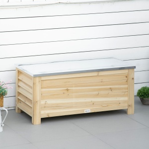 Ladă de Depozitare Exterior din Lemn cu Capac din Metal Galvanizat și Design cu Șipci 110x50x50 cm Culoare Naturală - Img 2