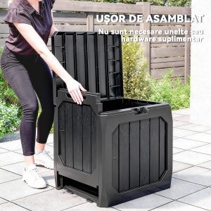 Ladă de Grădină 121L din Plastic, Cutie de Depozitare pentru Exterior cu Mânere, Impermeabilă și cu Încuiere, 56x45x53 cm, Negru - Img 4