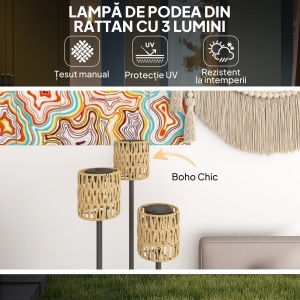 Lampă de Exterior cu 3 Lumini, Raft Central și Bază Rotundă, Ø37x144 cm, Negru - Img 4