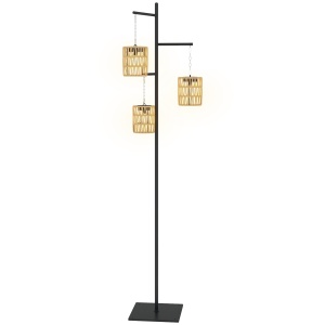 Lampă de Exterior Solară cu 3 Lumini în Stil Boho cu Bază Pătrată, 45x45x178 cm, Negru - Img 1