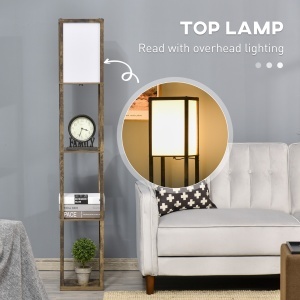 Lampă de Podea cu 3 Rafturi Integrate, Design Modern din MDF, 26x26x160 cm, Lemn Natural - Img 5