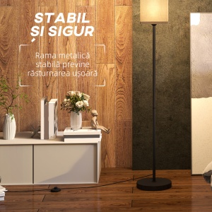 Lampă de Podea cu Întrerupător de Picior din Material Textil cu Efect de In și Metal, Ø25x161,5 cm, Negru - Img 6