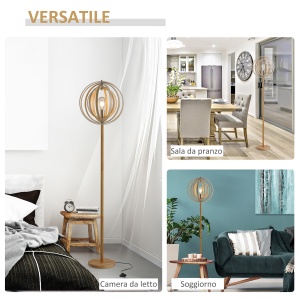 Lampa de Podea Design cu Abajur cu Inele Reglabile din Lemn Becuri E27 Ф38 x 160 cm - Img 6