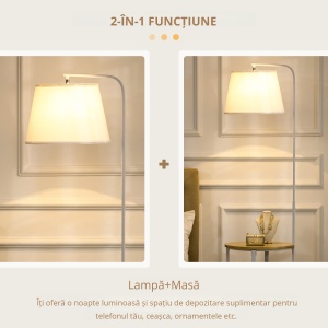 Lampa moderna de podea cu rafturi, cu masuta dubla din bambus, abajur din material textil, tonuri naturale - Img 6