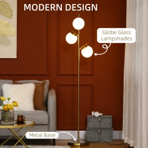 Lampa Podea Moderna – 3 Becuri Aurii, Otel & Sticla - Img 4
