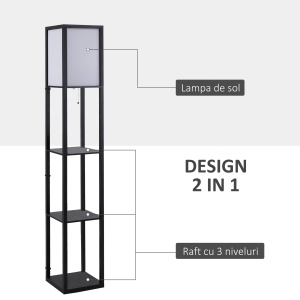 Lampa Pom cu Librarie 3 Niveluri Negru 26 x 26 x 160 cm - Img 4