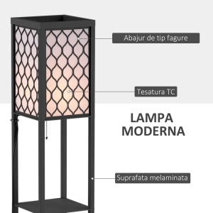 Lampă stand cu rafturi 3 niveluri, negru 26x26x160 cm, Iluminare caldă și rafturi pentru living sau birou - Img 7
