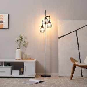 Lampadar Industrial cu 3 Abajururi și Intensitate Regulabilă, 30x30x170.5 cm, Negru - Img 2