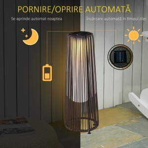 Lanternă Solară de Grădină cu Panou de Încărcare, Lampă solară de Exterior din Metal și Ratan, Ø21.5x61 cm, Maro - Img 4
