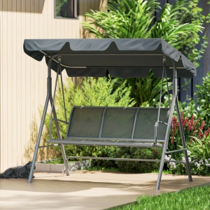 Leagăn de grădină 3 locuri cu acoperiș parasolar reglabil și detașabil, șezut respirabil din poliester, capacitate 240 kg, 171x108x154 cm, gri închis - Img 9