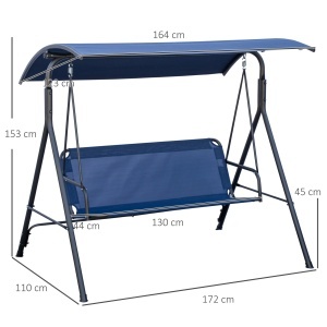 Leagăn de Grădină cu 3 Locuri și Acoperiș Reglabil din Material și Oțel, 172x110x153 cm, Albastru Închis - Img 3
