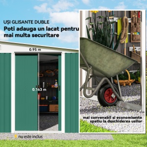 Magazie de Gradina cu Ușa Glisantă si Orificii de Aerisire, din Oțel Galvanizat, 345x280,5x169-201cm, Verde - Img 5