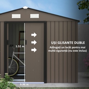Magazie de Grădină din Oțel cu 2 Uși Glisante, Maro - Img 5